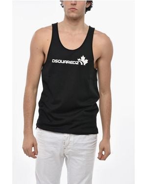 DSquared² Cotton Blend Tank Top With Printed Logo - Black