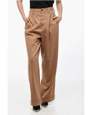 Marni Loose-Fit Flannel Trousers With Turn-Ups - Brown