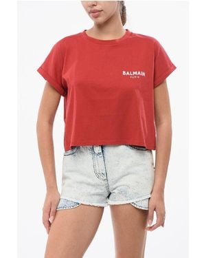 Balmain Cropped Fit T-Shirt With Embroidered Logo