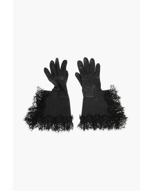 DSquared² Solid Colour Leather Gloves With Lace Edge - Black