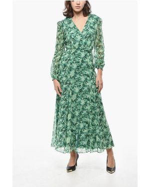 Saloni Silk Chiffon Annabelle Shirt Dress With Plant Motif - Green