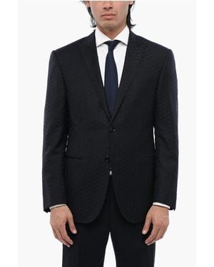 Corneliani Peak Lapel Jacquard Virgin Wool Blazer - Blue