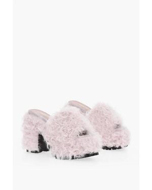 HAUS OF HONEY Chunky Sole Shearling Mules Heel 13 Cm - Pink