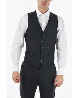 Corneliani Cc Collection Virgin Wool And Silk Cerim. Reset Waistcoat - Black