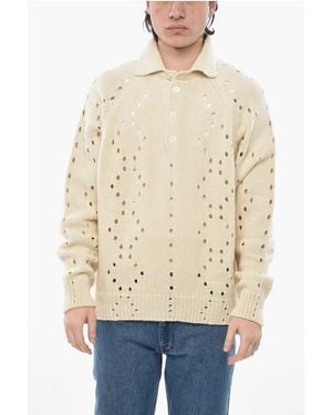 Givenchy Openwork Alpaca-Blend Pullover With Polo Collar - Natural