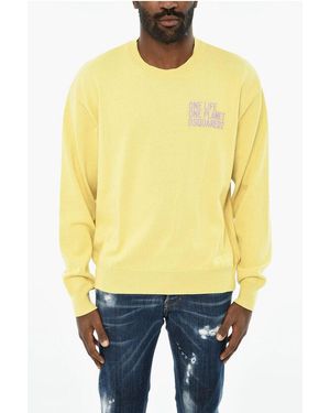DSquared² Cotton Crew-Neck Jumper With Side Logo - Yellow