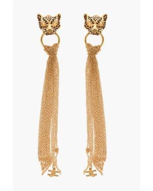 Elisabetta Franchi Drop Earrings With Animal Application - White