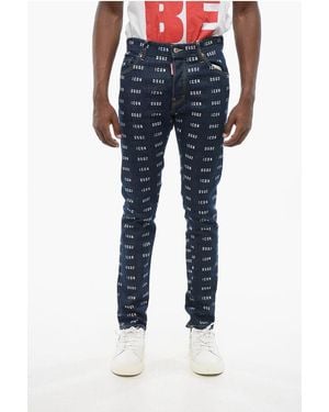 DSquared² Monogram Printed Skinny Fit Denims 15Cm - Blue