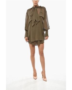 Sa Su Phi Tie Neck Andrea Silk Chiffon Shirt Dress - Green