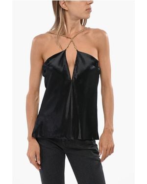 Ferragamo Satin Top With Golden-Effect Strap - Black