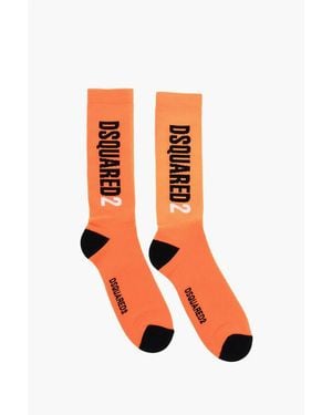 DSquared² Stretch Nylon Long Socks With Contrasting Details - Orange