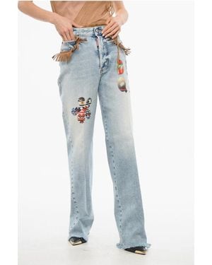 DSquared² Roadie Fit Hippie Denims With Suede Fringes 22Cm - Blue
