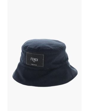Fendi Cotton Bucket Hat With Frontal Patch Logo - Blue