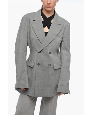 Matthew Adams Dolan Double Breasted Blazer With Pied De Poule Pattern - Grey