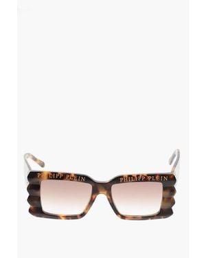 Philipp Plein Tortoiseshell Motif Oversized Sunglasses With Rhinestone - Multicolour