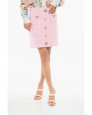 Self-Portrait Knitted Miniskirt With Jewels Buttons - Pink