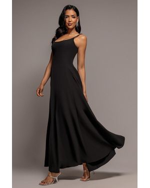 Goddiva Strapless Fit & Flare A Line Maxi Dress - Black