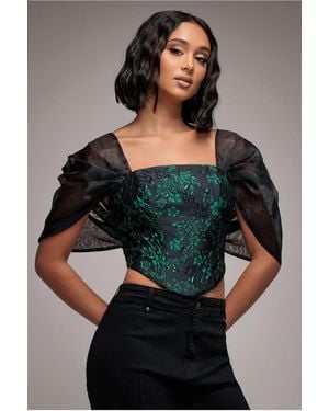 Goddiva Off Shoulder Jacquard Top With Organza Wings - Grey