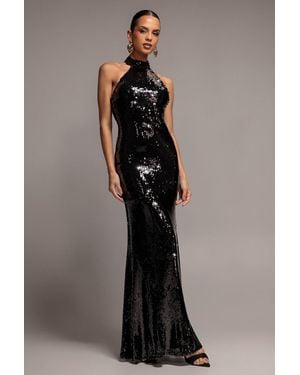 Goddiva Sequin Open Back Halter Neck Maxi Dress - Black