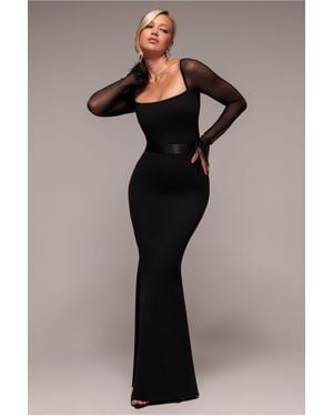 Goddiva Dobby Mesh Feather Sleeve Bodycon Midi Dress in Black | Lyst UK