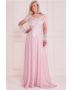 Goddiva Mesh & Lace Embroidered Bodice Maxi - Pink