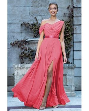 Goddiva Cowl Neck One Shoulder A Line Chiffon Maxi Dress - Pink