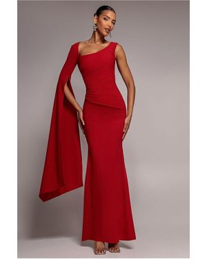 Goddiva One Shoulder Cape Sleeve Maxi Dress - Red