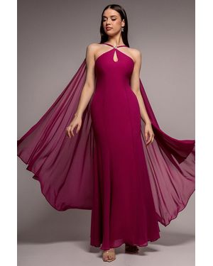 Goddiva Multiway Cape Chiffon With Embellished Trim Maxi Dress - Purple