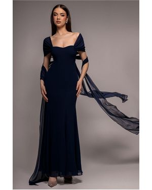 Goddiva Multiway Cape Chiffon Sweetheart Maxi Dress - Blue