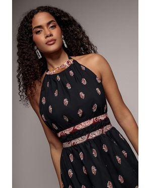 City Goddess Halter Neck Printed Midi Dress - Blue