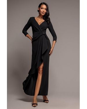 Goddiva Front Wrap Asymmetric Hem Scuba Maxi Dress - Black