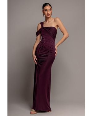 Goddiva One Shoulder Asymmetric Twist Maxi Dress - Brown