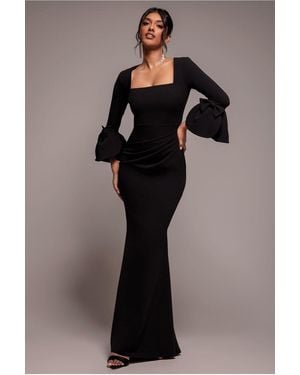 Goddiva Petal Bow Sleeve Frill Maxi Dress - Black