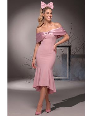 Goddiva Bardot Satin & Scuba Midi Pageant Princess Halloween Costume - Gray