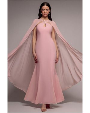 Goddiva Multiway Cape Chiffon With Embellished Trim Maxi Dress - Pink