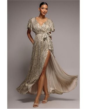 Goddiva Wrap Printed Chiffon Maxi Dress - Natural