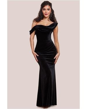 Goddiva Cowl One Shoulder Velvet Maxi Dress - Black