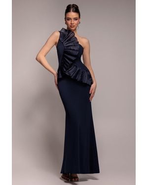Goddiva One Shoulder Pleated Fan Maxi Dress - Blue