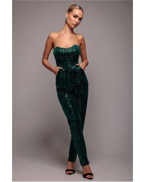 Goddiva Sequin & Velvet Corset Jumpsuit - Blue