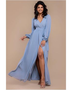 Goddiva Sustainable Front Split Wrap Style Chiffon Maxi Dress - Blue