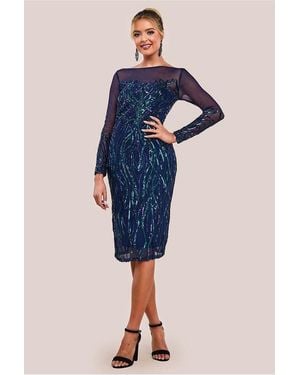 Goddiva Long Sleeve Sequin Flame Midi Dress - Blue
