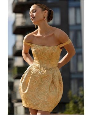 Goddiva Corset Balloon Skirt Lace Up Back Mini Dress - Black