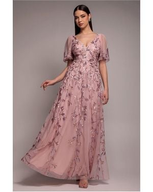 Goddiva Flared Sleeve Embroidered Maxi Dress - Pink