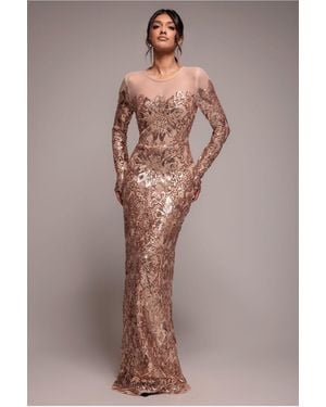 Goddiva Floral Sequin Mesh Maxi - Pink