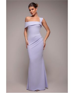 Goddiva Off The Shoulder Pleated Waist Maxi Dress - Blue