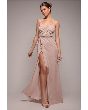 Goddiva Wrap Style Spaghetti Strap Maxi With Split - Pink
