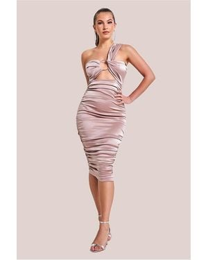 Goddiva Ring Detail One Shoulder Ruched Midi - Multicolor