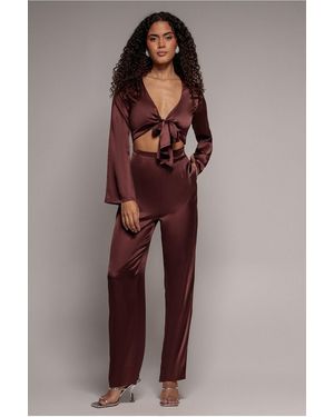 Goddiva Cut Out Satin Jumpsuit - Red