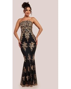 Goddiva Scallop Bandeau Sequin Mesh Maxi Dress - Multicolour