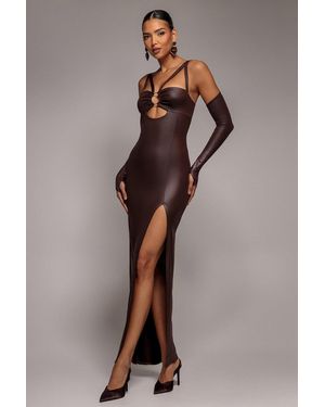 Goddiva Faux Leather Cut Out Maxi Dress - Brown